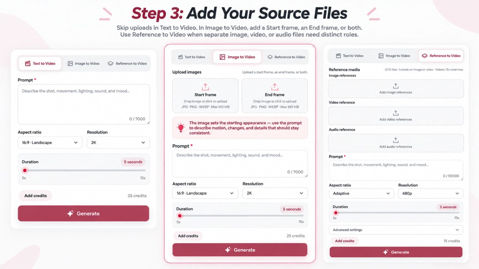 MiniMax H3 source-file upload controls for Step 3: Add Your Source Files